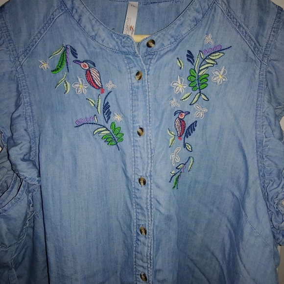 EUC Plus Size Melissa McCarthy Seven7 Button Down Embroidered Denim Top-Size 1X - Picture 5 of 16